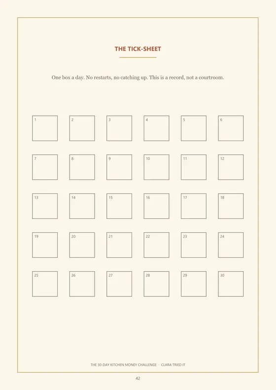 The challenge's tick sheet